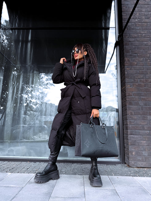 BLACK long jacket with hood "BEST CHOICE" FC85